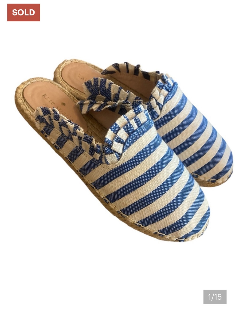Kate Spade Women’s Laila Espadrille Mule Canvas Blue White Striped Size 7